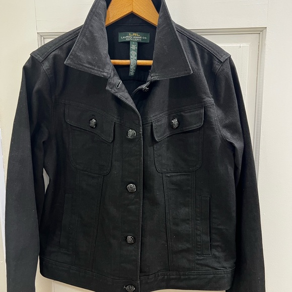 Ralph Lauren Black Subtle Metallic Sheen Denim Jeans Jacket. Womens sz L - Picture 5 of 5